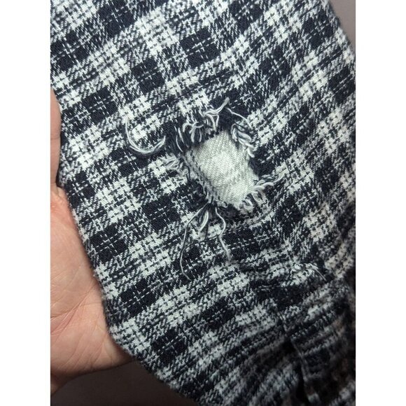 American Eagle Women's S Black White Split Plaid Cropped Button Front Hoodie - Picture 9 of 16